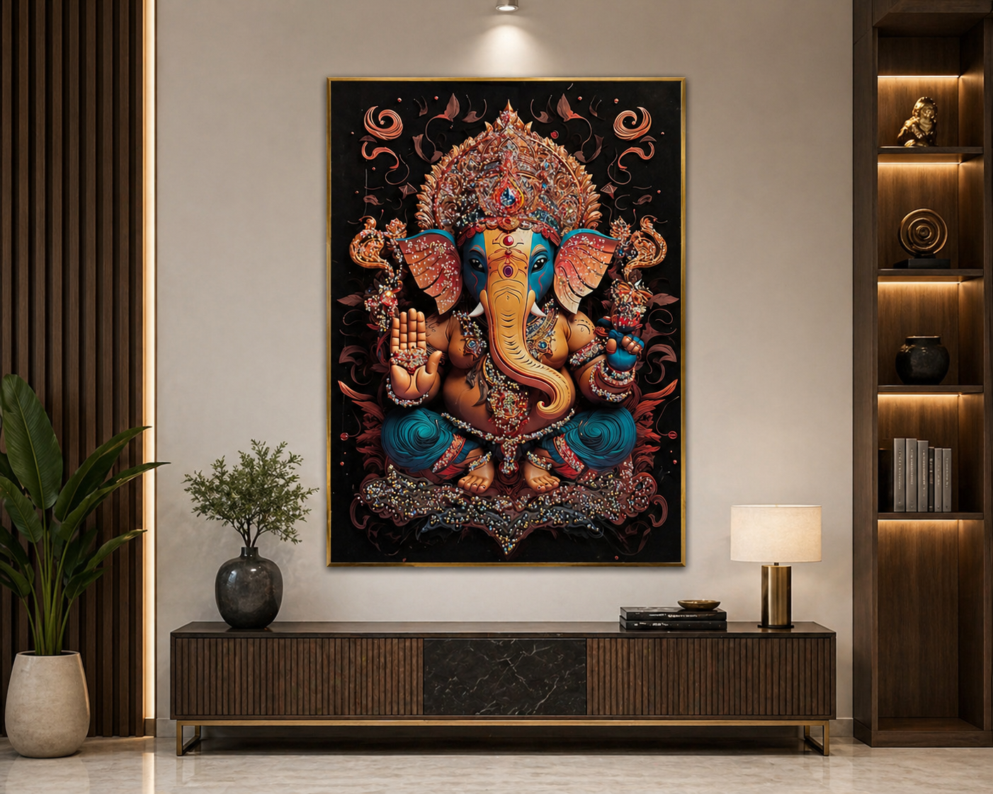 Divine Ganesha Diamond Crystal Porcelain Wall Art