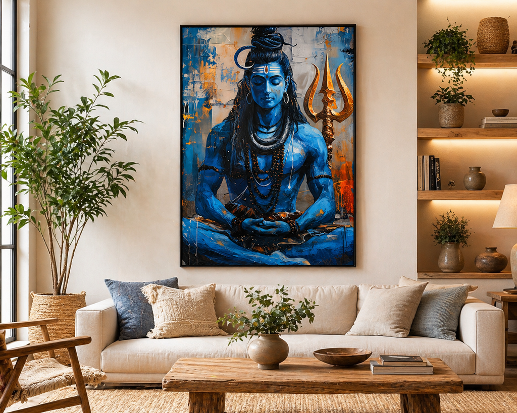 Lord Shiva Meditation Abstract Wall Art - Framed Canvas Print