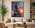 Hanuman Sunset Meditation Wall Art - Framed Canvas Print