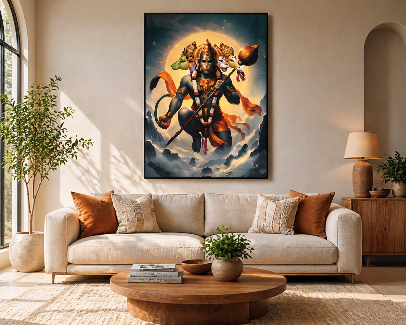 Panchamukhi Hanuman Cosmic Wall Art - Framed Canvas Print
