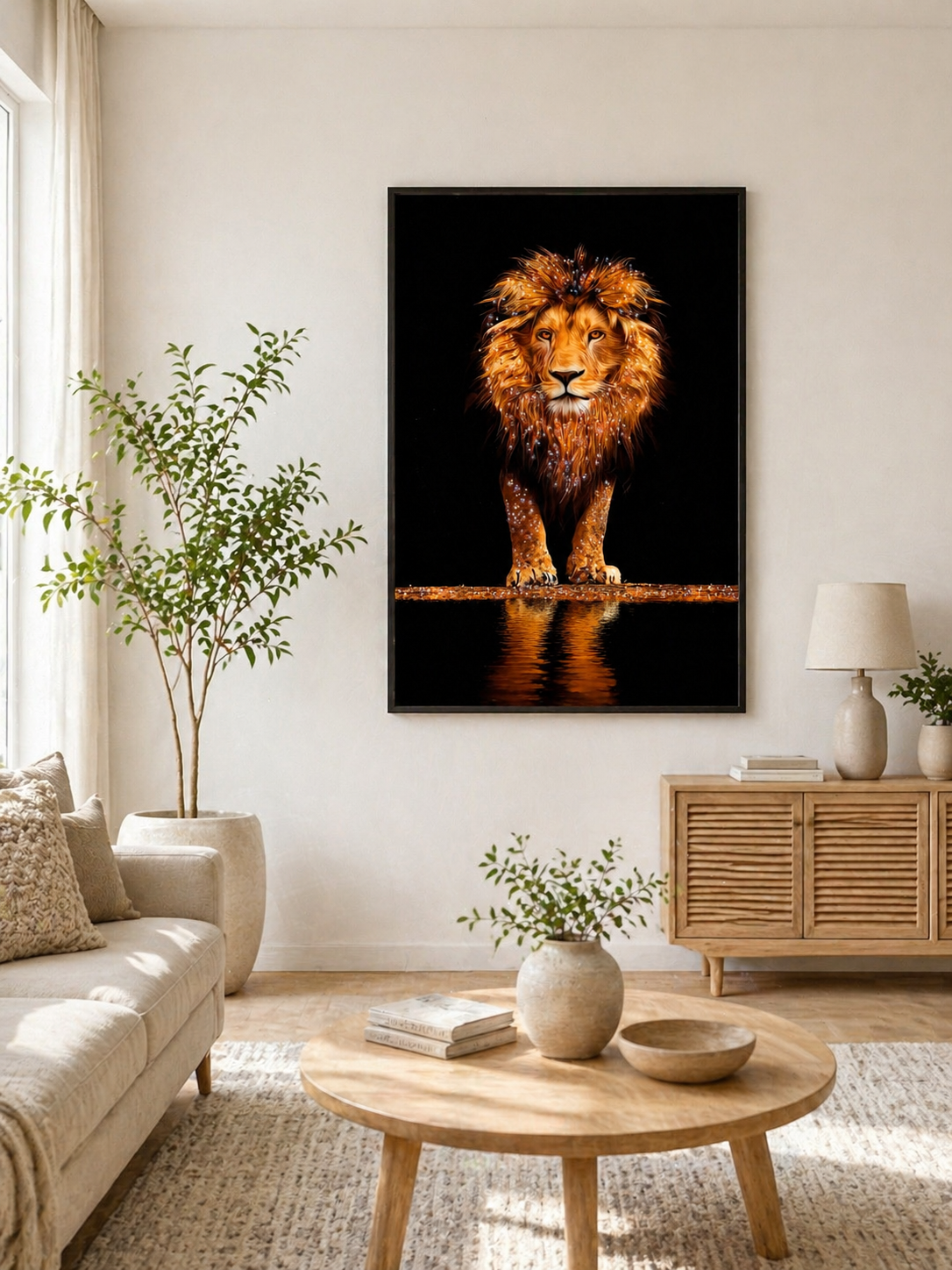 Majestic Golden Lion Diamond Crystal Porcelain Wall Art