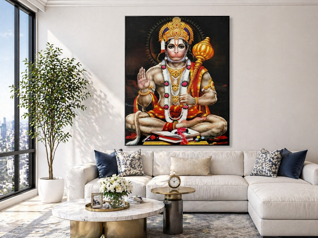 Lord Hanuman Blessing Wall Art - Framed Canvas Print