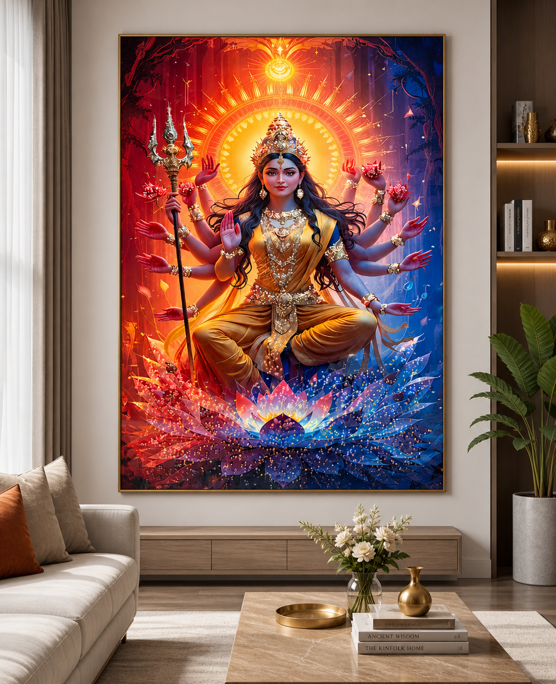 Divine Durga Shakti Diamond Crystal Porcelain Wall Art