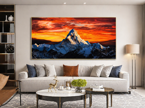 Ama Dablam Fiery Sunset Wall Art - Framed Canvas Print