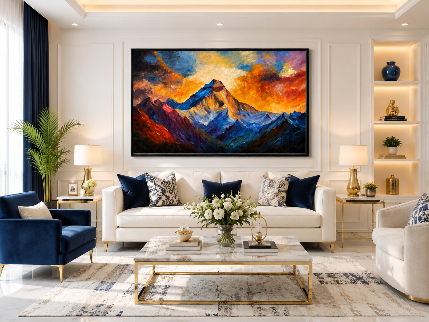 Himalayan Peak Fiery Sky Abstract Wall Art - Framed Canvas Print