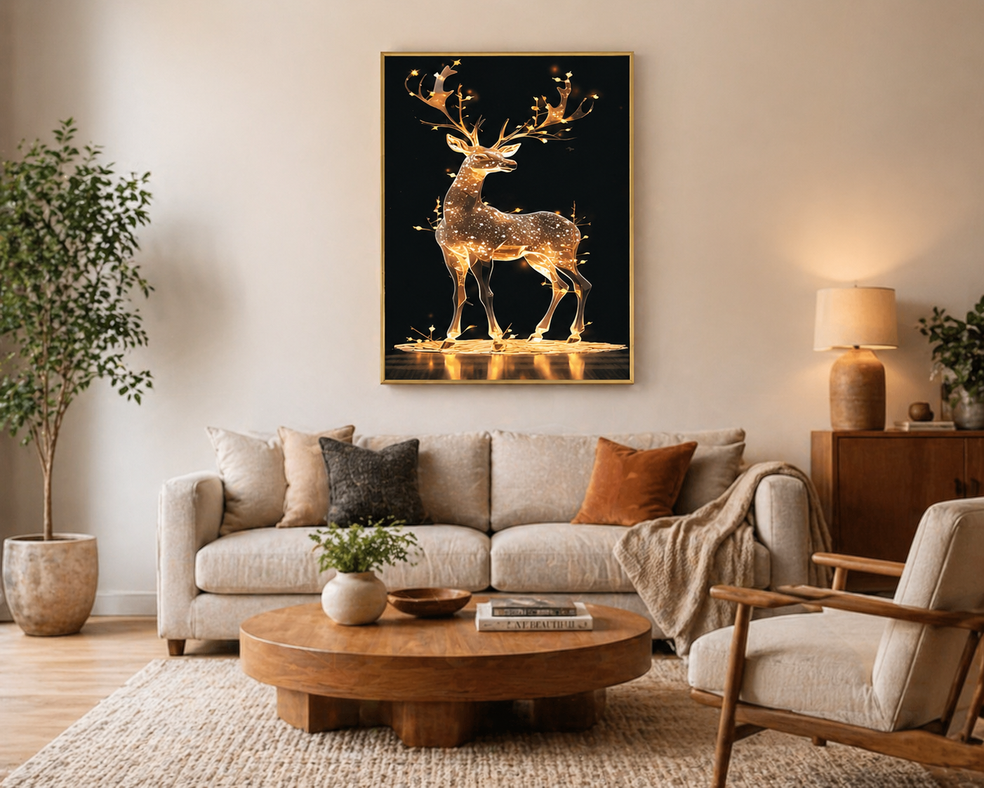 Celestial Stag Luminous Wall Art - Framed Canvas Print