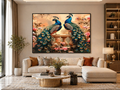 Twin Peacocks Floral Garden Wall Art - Framed Canvas Print