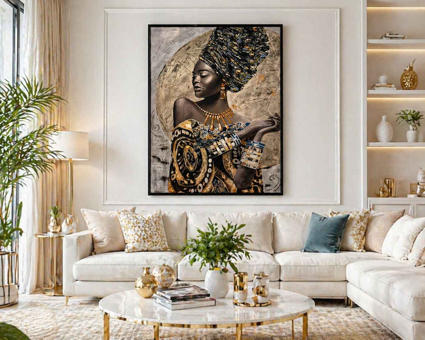 African Queen Gold Wall Art - Framed Canvas Print