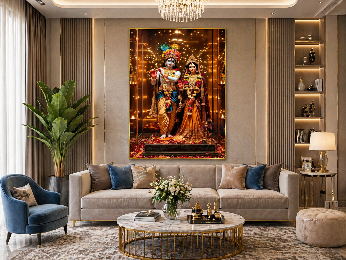 Radha Krishna Divine Love Diamond Crystal Porcelain Wall Art