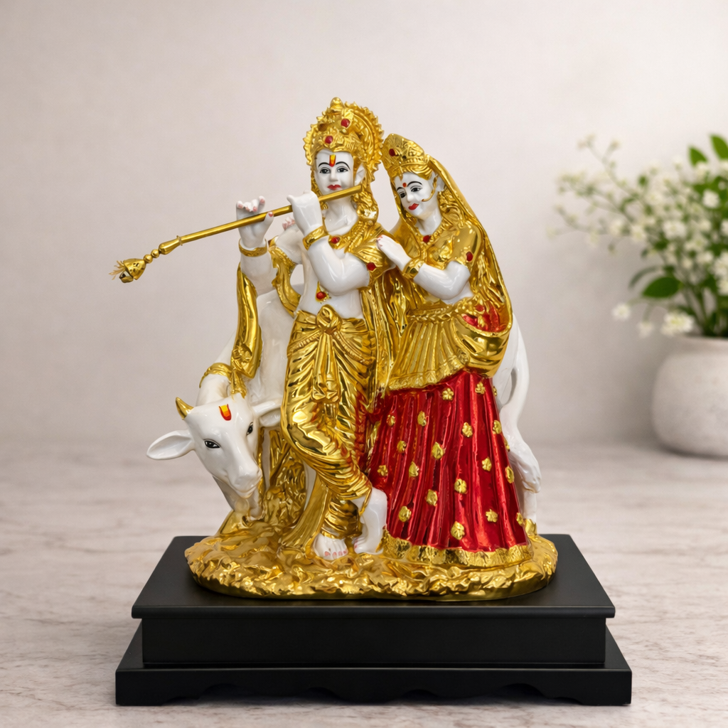 Radha Krishna Statue with Cow