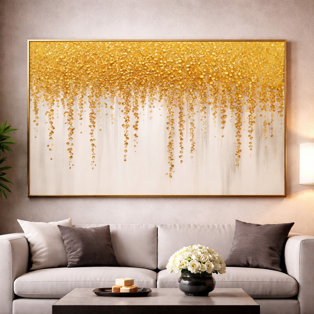 Golden Rain Abstract Acrylic Painting