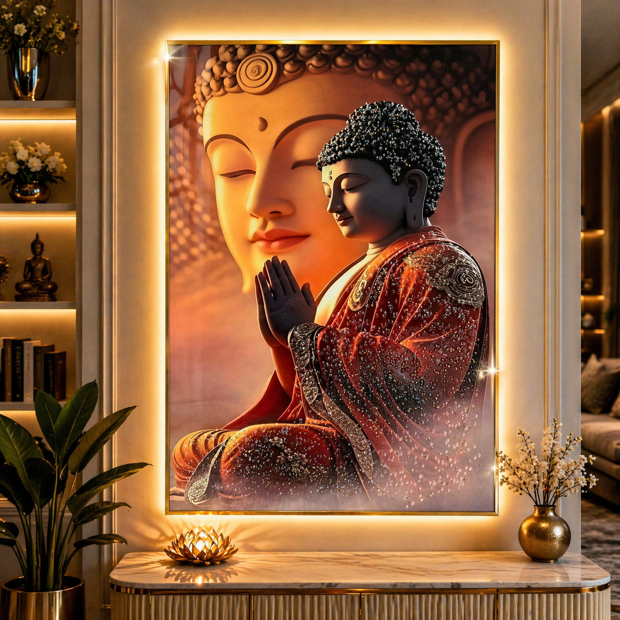 Serene Buddha Namaste Diamond Crystal Porcelain Wall Art