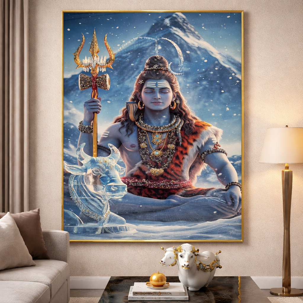 Mahadev Shiva Kailash Diamond Crystal Porcelain Wall Art