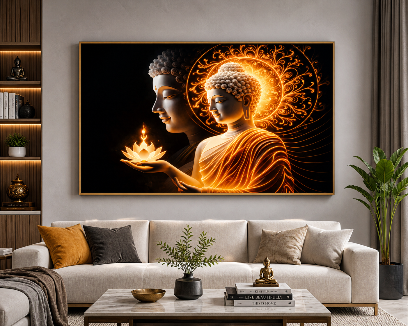 Buddha Luminous Lotus Wall Art - Framed Canvas Print