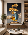 Golden Ginkgo Moon Diamond Crystal Porcelain Wall Art