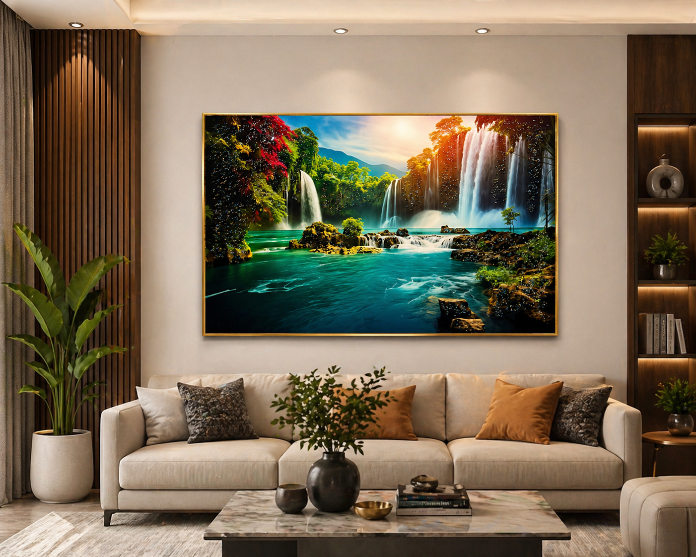 Tropical Waterfall Paradise Diamond Crystal Porcelain Wall Art