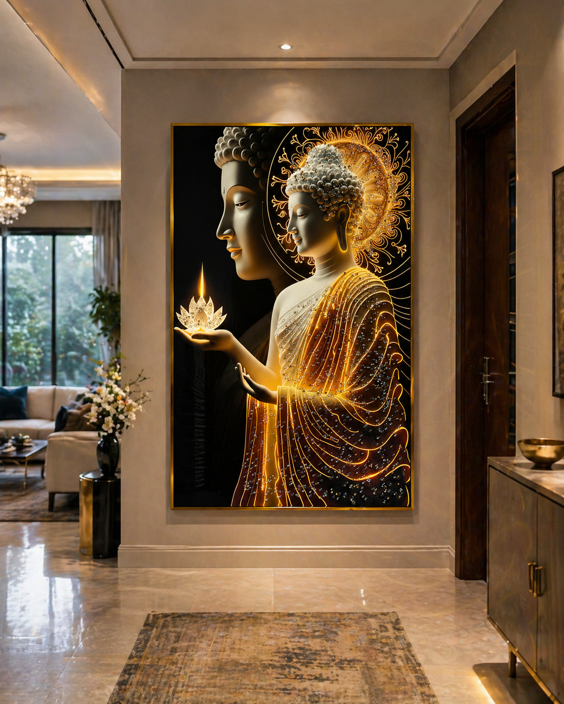 Radiant Buddha Lotus Diamond Crystal Porcelain Wall Art