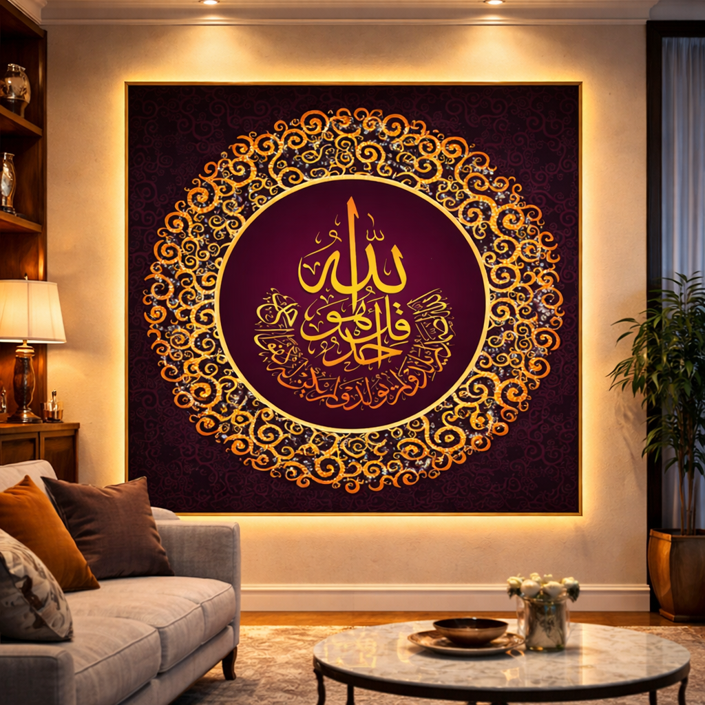 Surah Ikhlas Golden Mandala Diamond Crystal Porcelain Wall Art