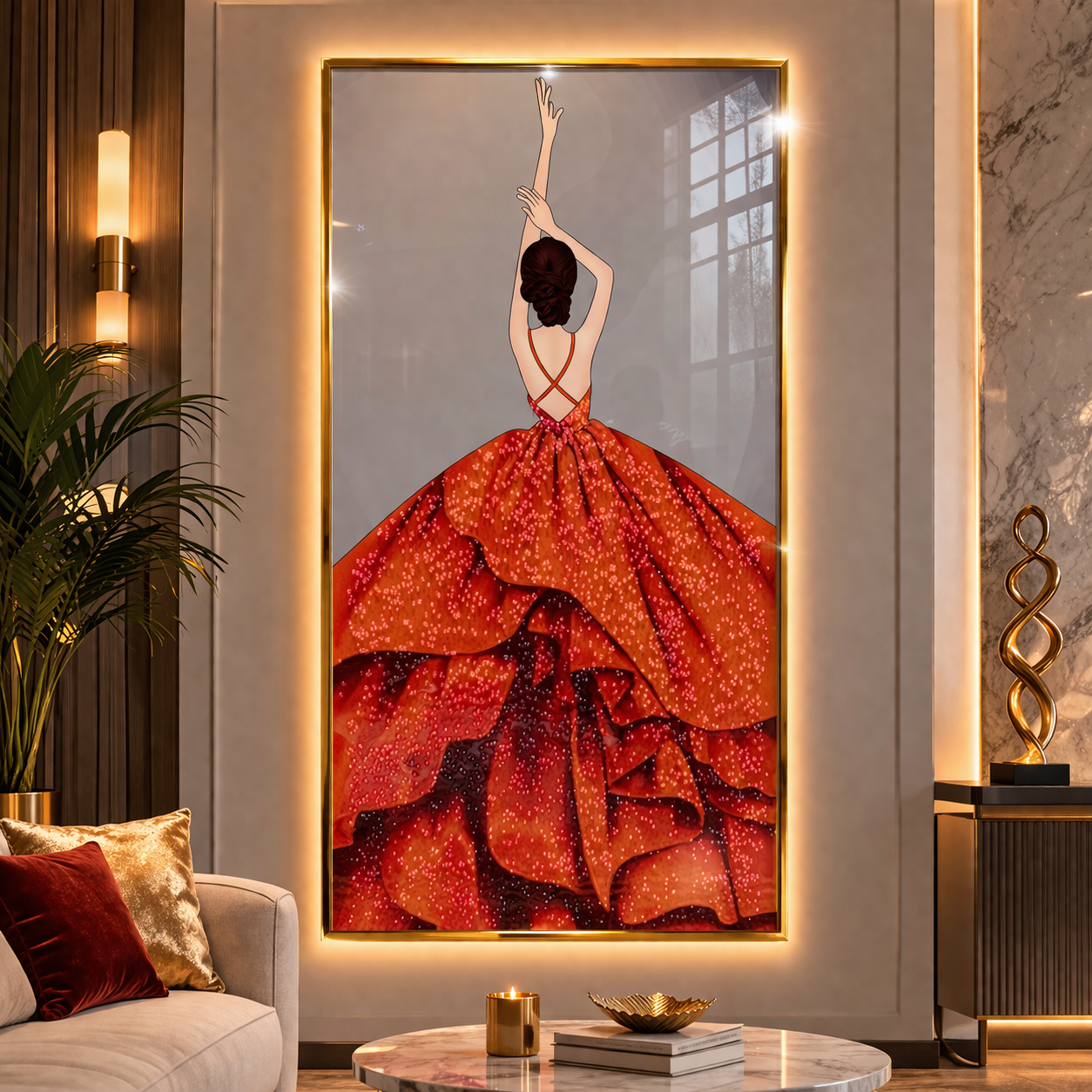 Scarlet Dancer Elegance Diamond Crystal Porcelain Wall Art