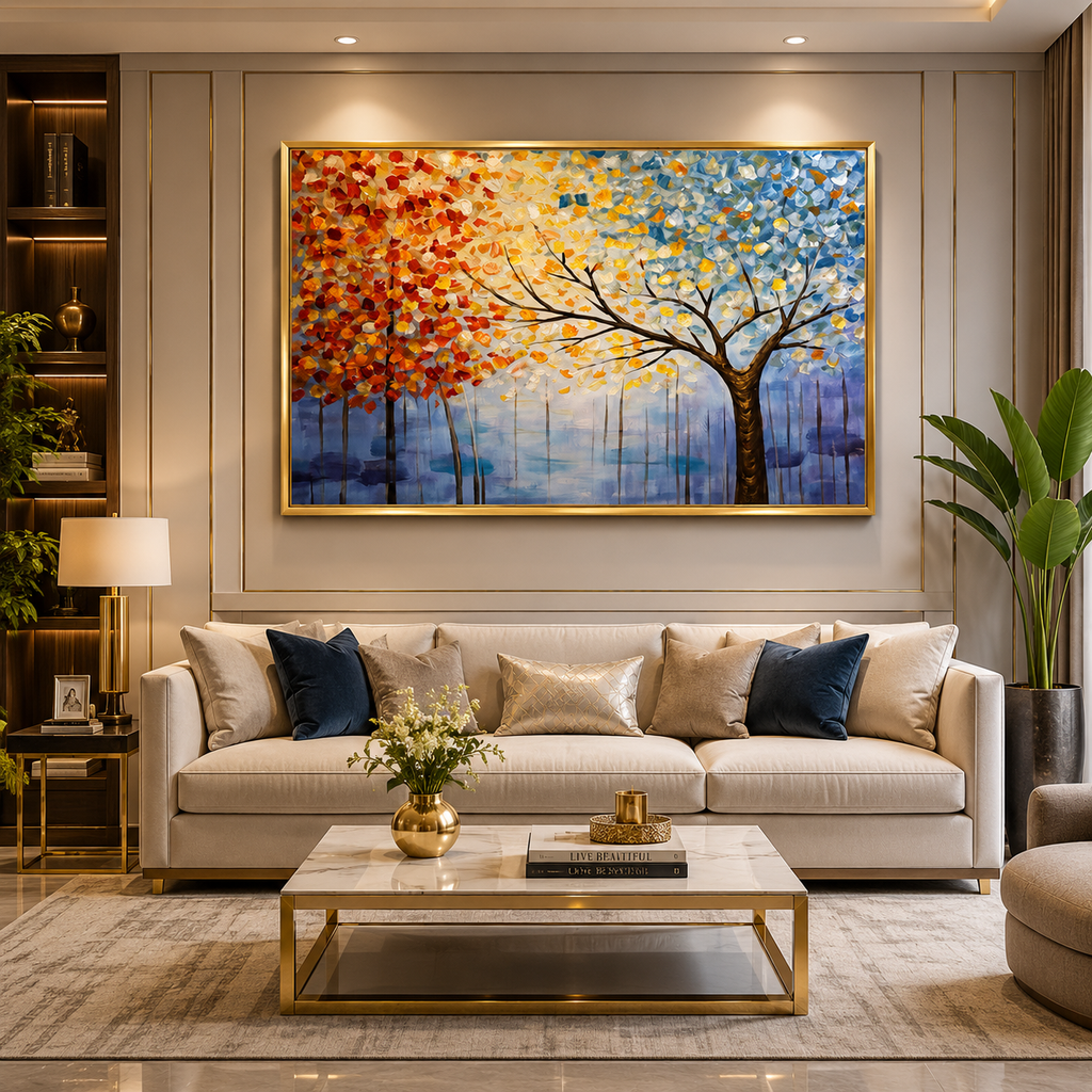Seasons of Change Abstract Tree Wall Art - Framed Canvas Print