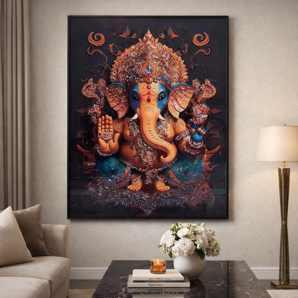 Divine Ganesha Diamond Crystal Porcelain Wall Art