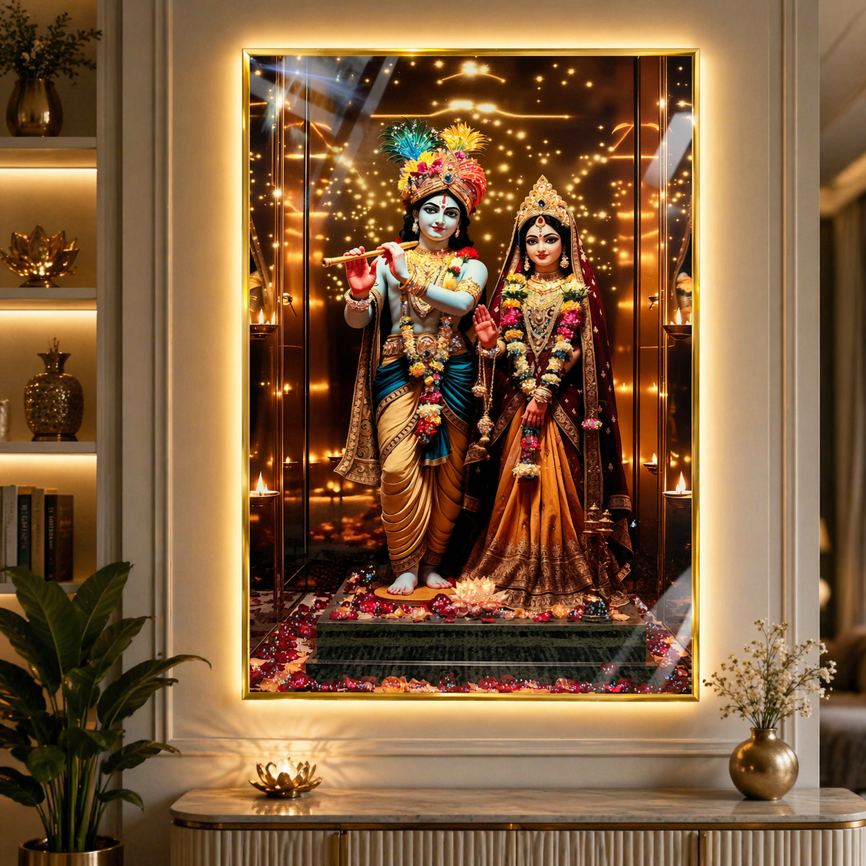 Radha Krishna Divine Love Diamond Crystal Porcelain Wall Art