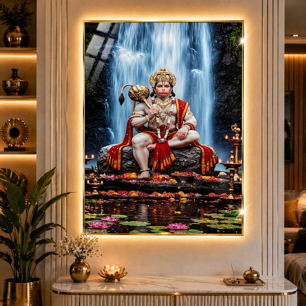 Majestic Hanuman Waterfall Diamond Crystal Porcelain Wall Art