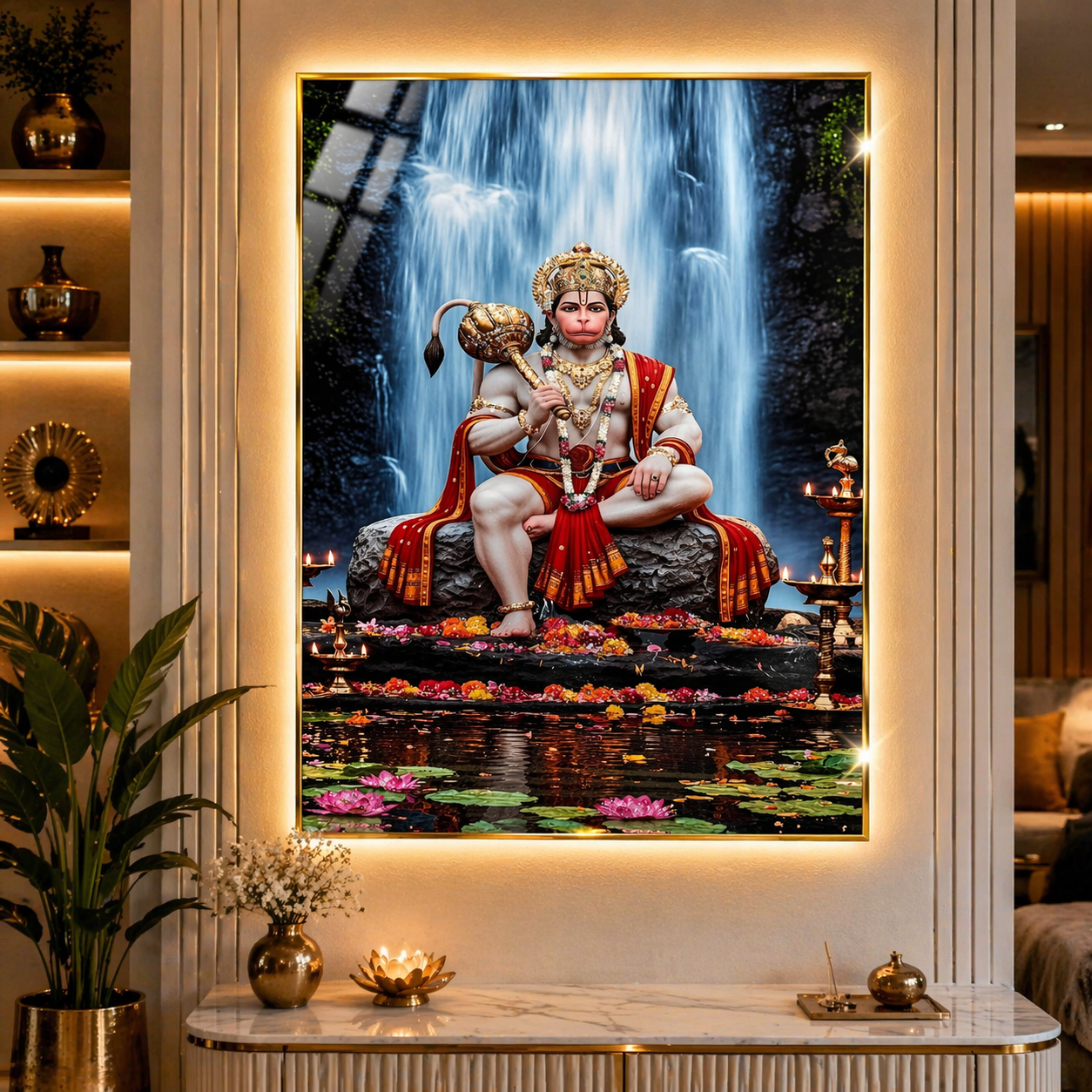 Majestic Hanuman Waterfall Diamond Crystal Porcelain Wall Art