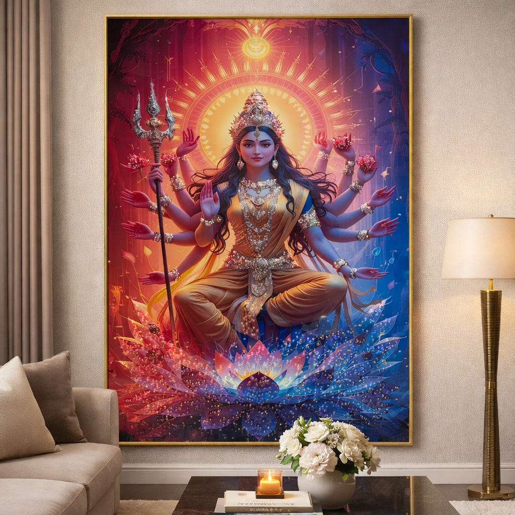 Divine Durga Shakti Diamond Crystal Porcelain Wall Art