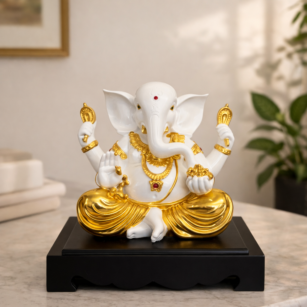 White and Gold Lord Ganesha Statue