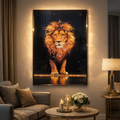 Majestic Golden Lion Diamond Crystal Porcelain Wall Art