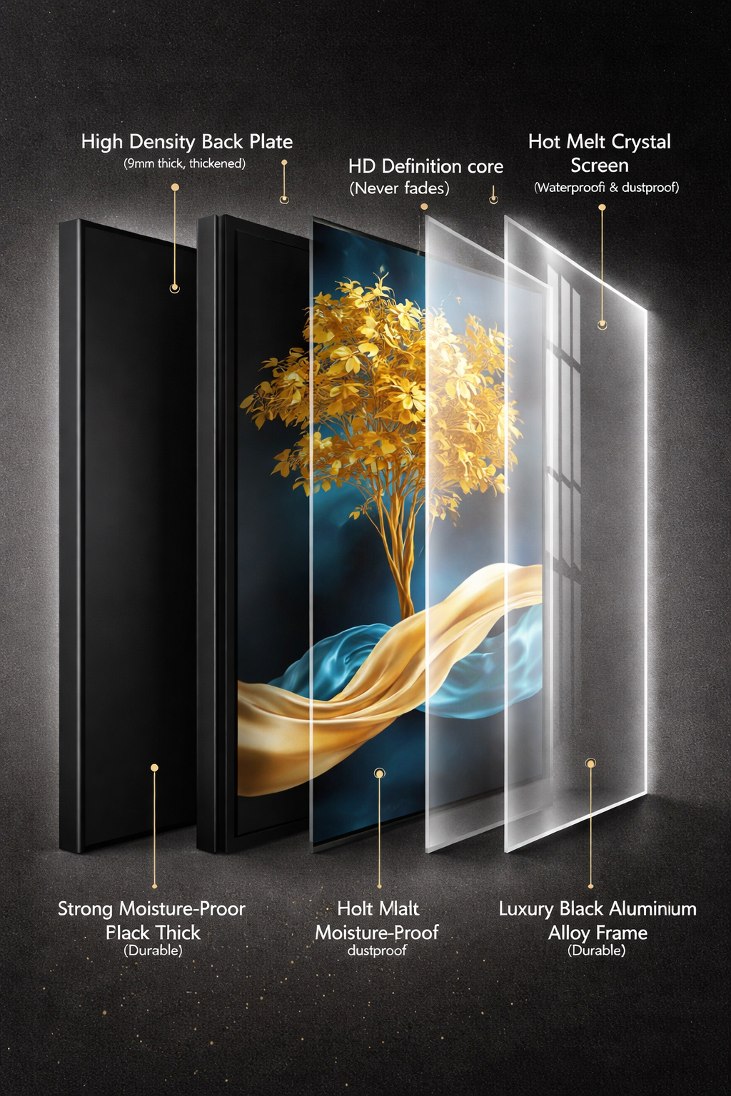 Yin Yang Golden Ginkgo Deer Diamond Crystal Porcelain Wall Art