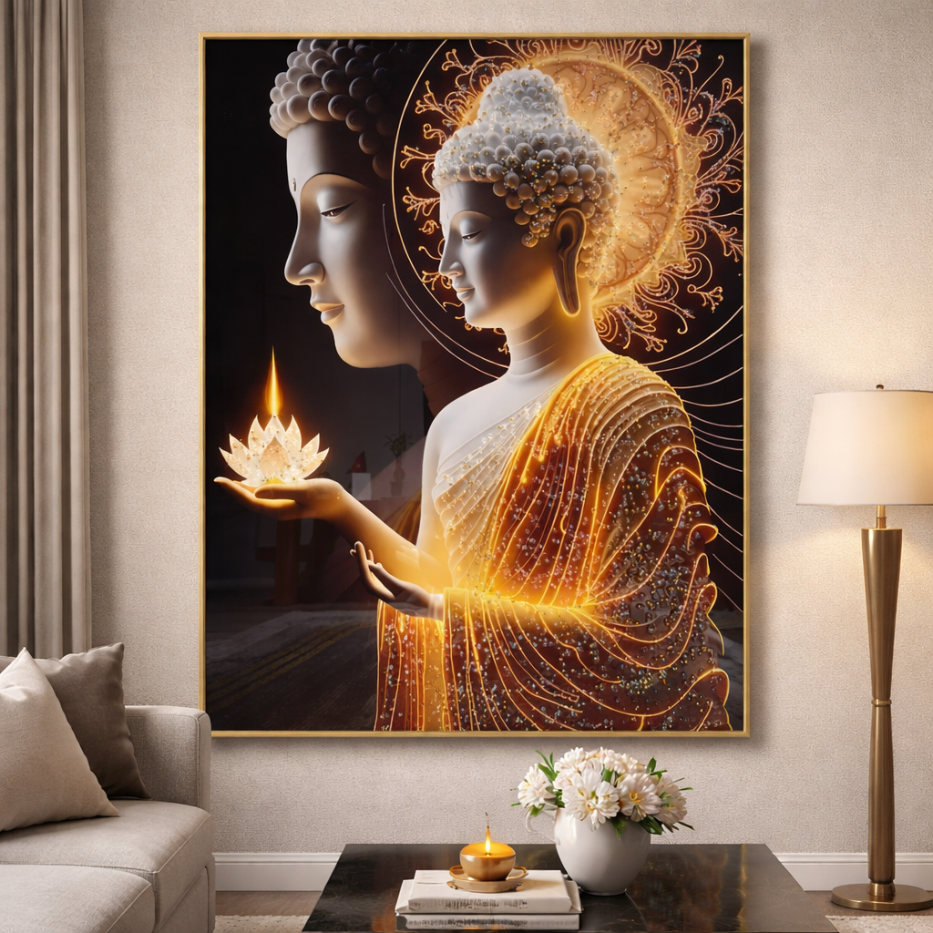 Radiant Buddha Lotus Diamond Crystal Porcelain Wall Art