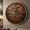 D47cm Round Vasco Map industrial Moving Cogs Wall Clock -Black W/Gp;d