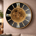 LED Remote D80cm Round Marco Map Industrial Moving Cogs Wall Clock - Silver Mirrored