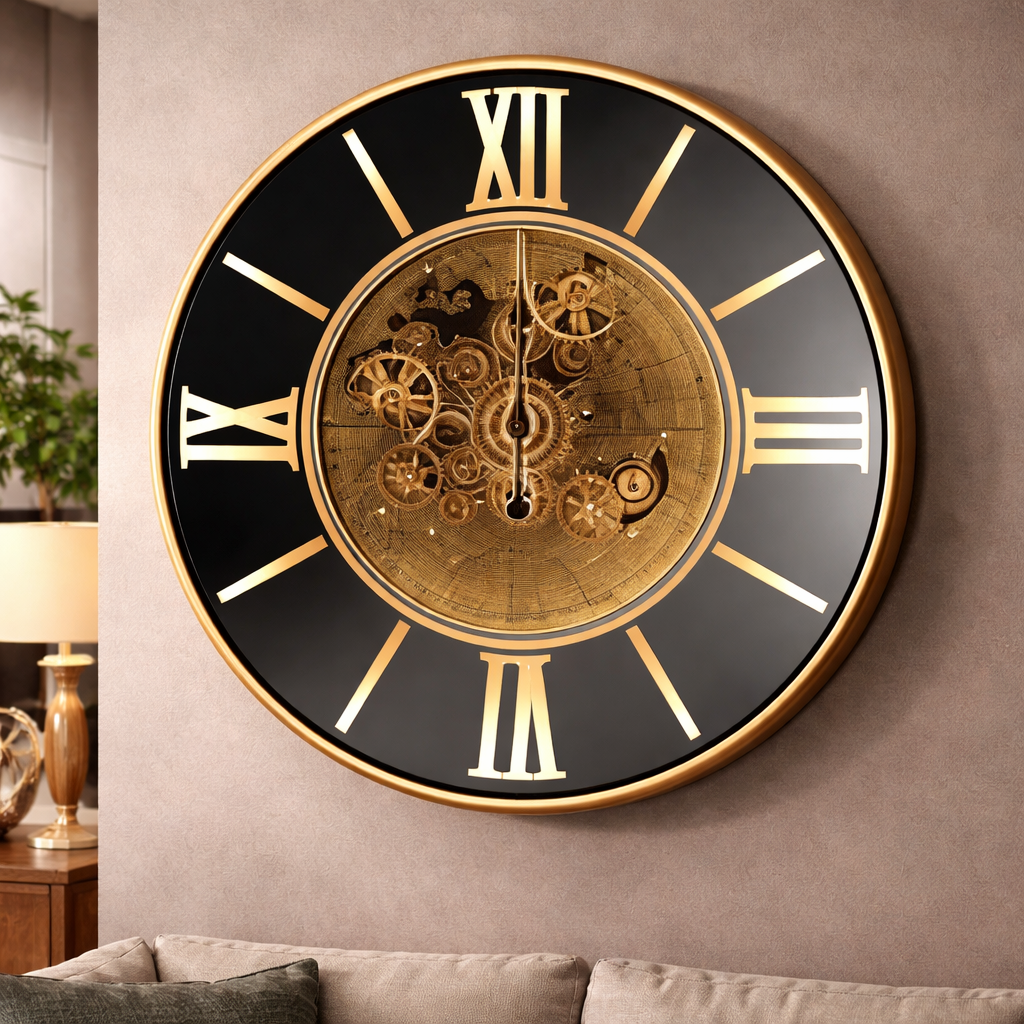 LED Remote D80cm Round Marco Map Industrial Moving Cogs Wall Clock - Silver Mirrored