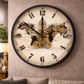 D40cm Round Marco Map Industrial Moving Cogs Wall Clock - Silver with Black Wash