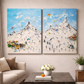 Alpine Ski Resort Diptych Acrylic Painting