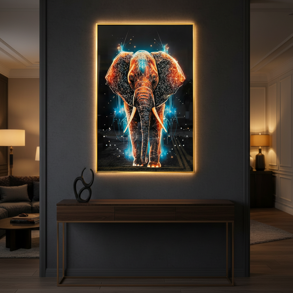 Cosmic Elephant Neon Diamond Crystal Porcelain Wall Art